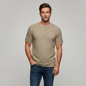 ZARA Man Textured Knit Ribbed T-Shirt Tan Size L  Streetwear Casual Tee